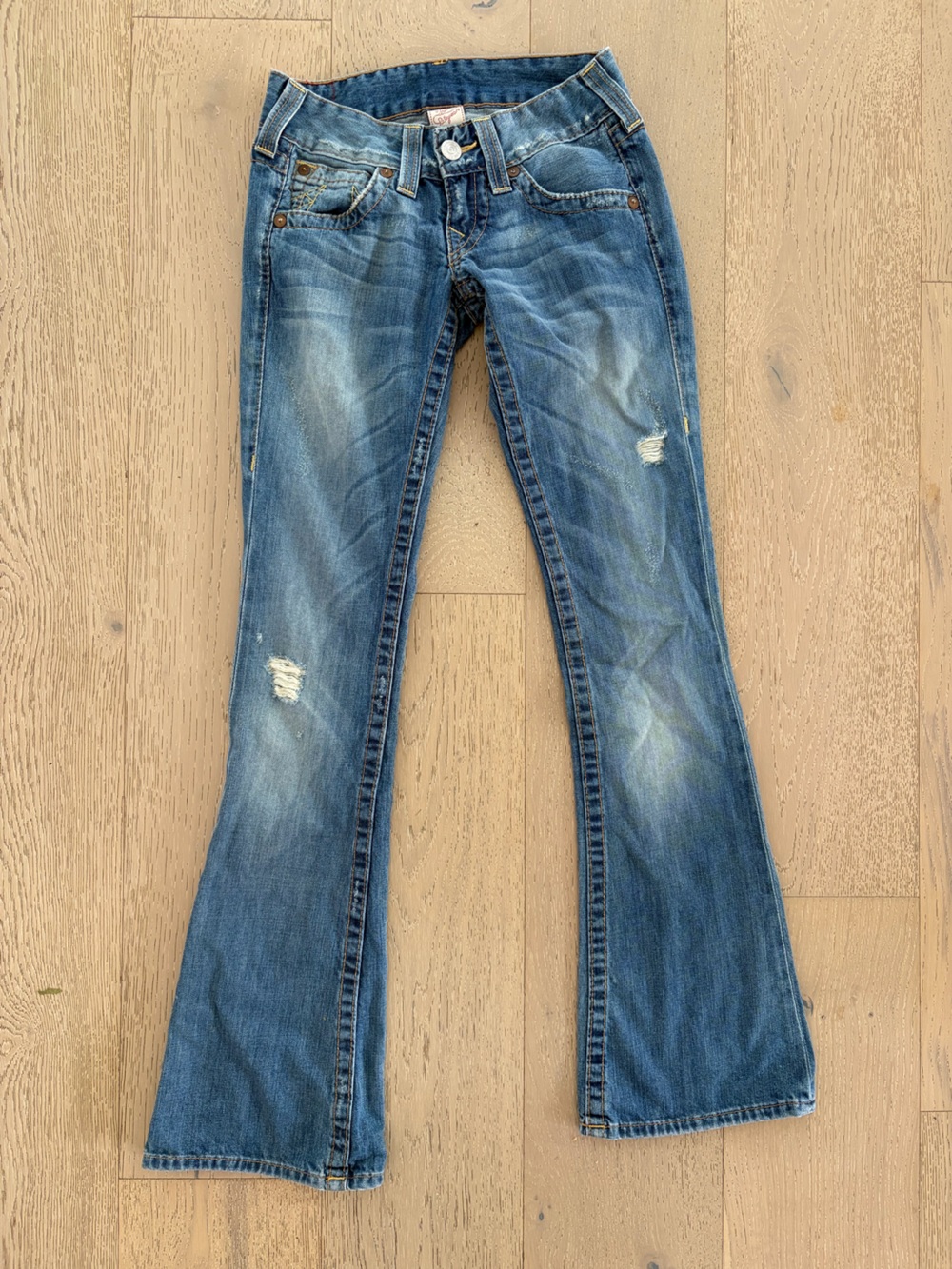 True Religion Y2K Super Low Rise Flare Bobby Jean Contrast Stitching 25